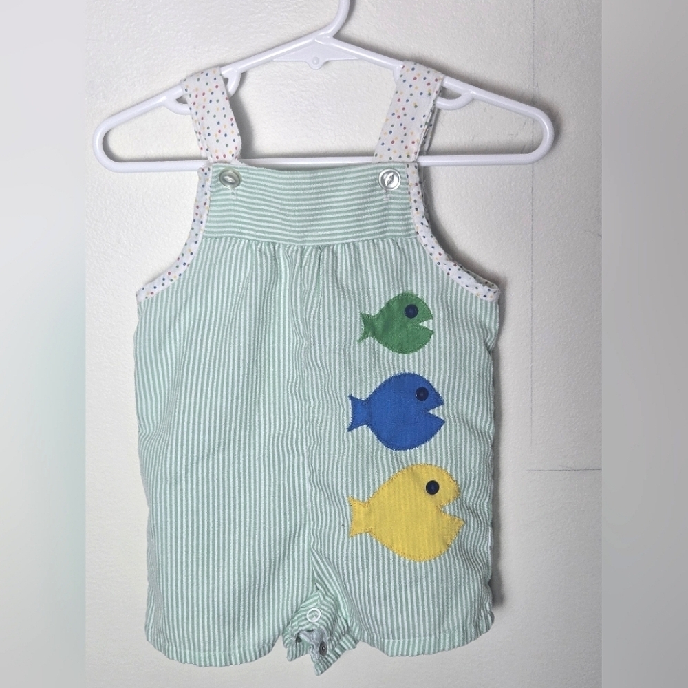 Vintage 80's Jcpenney Toddle Time Infant Baby Fish Overalls, Size 1/2. 3/6 Month